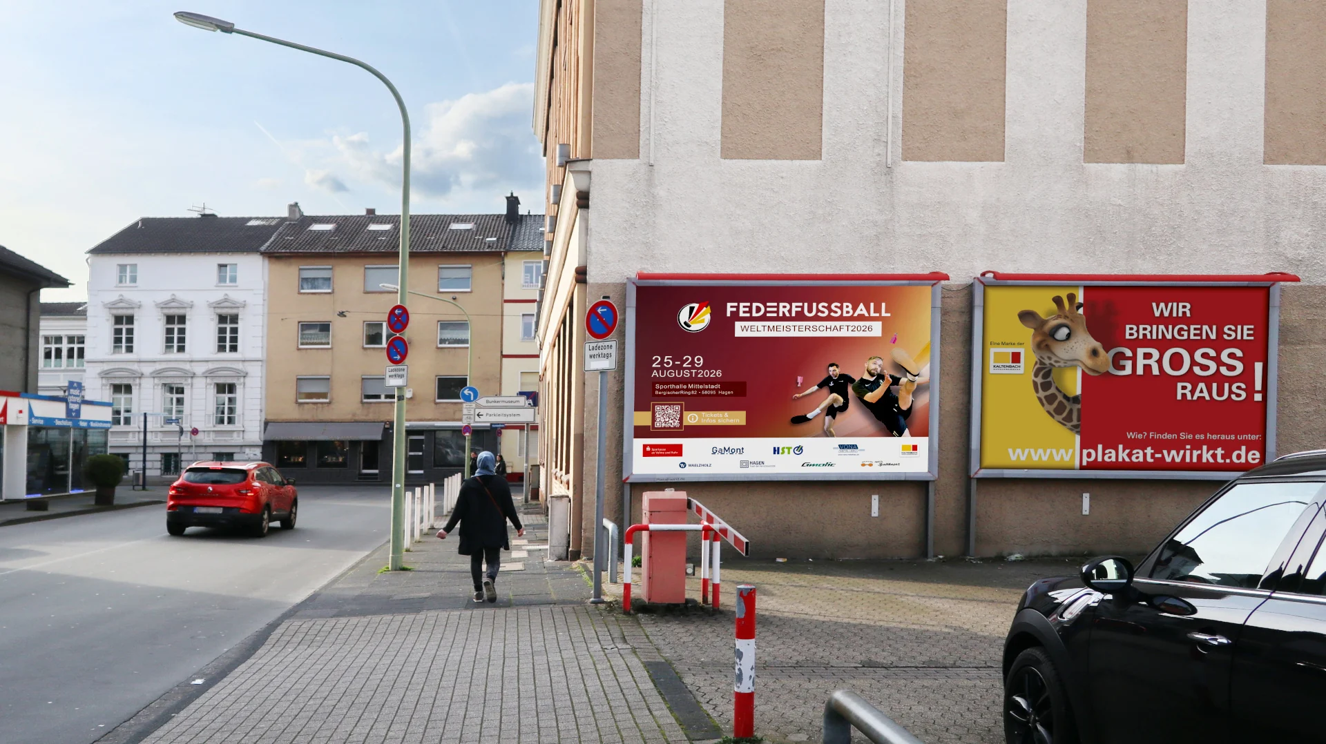 Plakat zur Federfußball-Weltmeisterschaft 2026 in Hagen